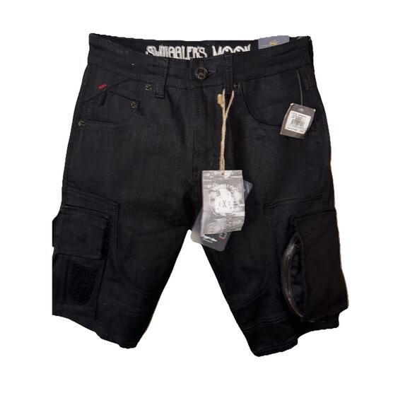 NWT Smugglers Moon Men Black Denim Jean Shorts SZ 30 Cargo Pockets W/ Zipper - Picture 1 of 10